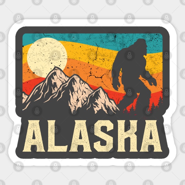 Alaska Bigfoot Sasquatch Mountains Retro Hiking Sticker by TheBeardComic